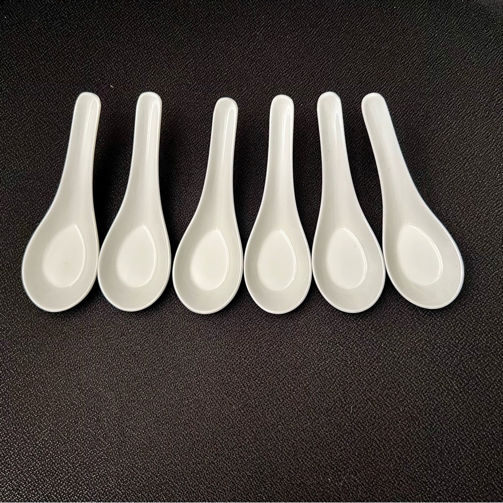 Set of 6 White Ceramic Soup Spoons